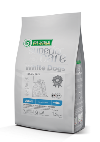 Nature's Protection Superior Care White Dogs Grain Free Herring Adult Small Сухий беззерновий корм для дорослих собак малих порід з оселедцем, 1,5 кг NPSC47439 фото
