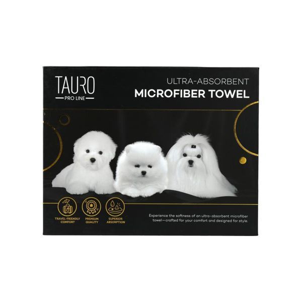 Tauro Pro Line Рушник з мікрофібри високопоглинальний з померанським шпіцем, мальтійською болонкою та бішоном фрізе, 80 x 160 см TPLRAN70317 фото