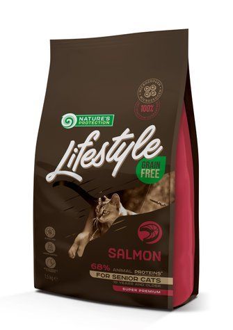 Nature's Protection Lifestyle Senior Salmon Сухий беззерновий корм для літніх котів з лососем, 1,5 кг NPLS45956 фото
