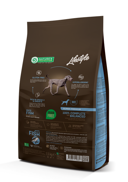 Nature's Protection Lifestyle Grain Free White fish Adult All Breeds Сухий беззерновий корм для собак усіх порід з білою рибою, 1,5 кг NPLS45684 фото